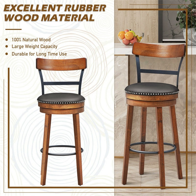 30.5" Bar Stools Set of 2 Swivel Counter Height Dining Chairs with Padded Cushion