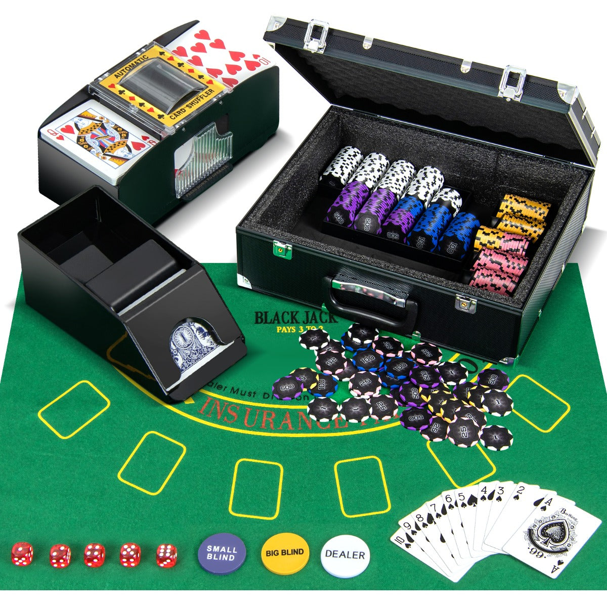 300 Pieces Casino Poker Chip Set with Automatic Card Shuffler