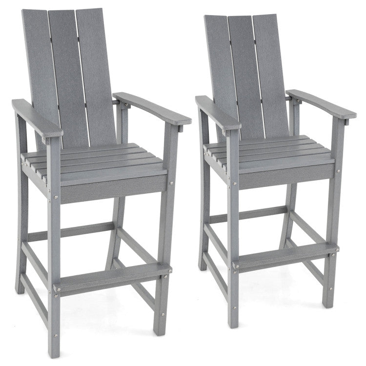 30 Inches Counter Height Bar Stool Outdoor HDPE Tall Adirondack Chair with Armrests and Footrest