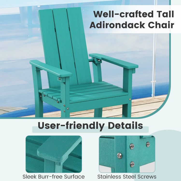30 Inches Counter Height Bar Stool Outdoor HDPE Tall Adirondack Chair with Armrests and Footrest