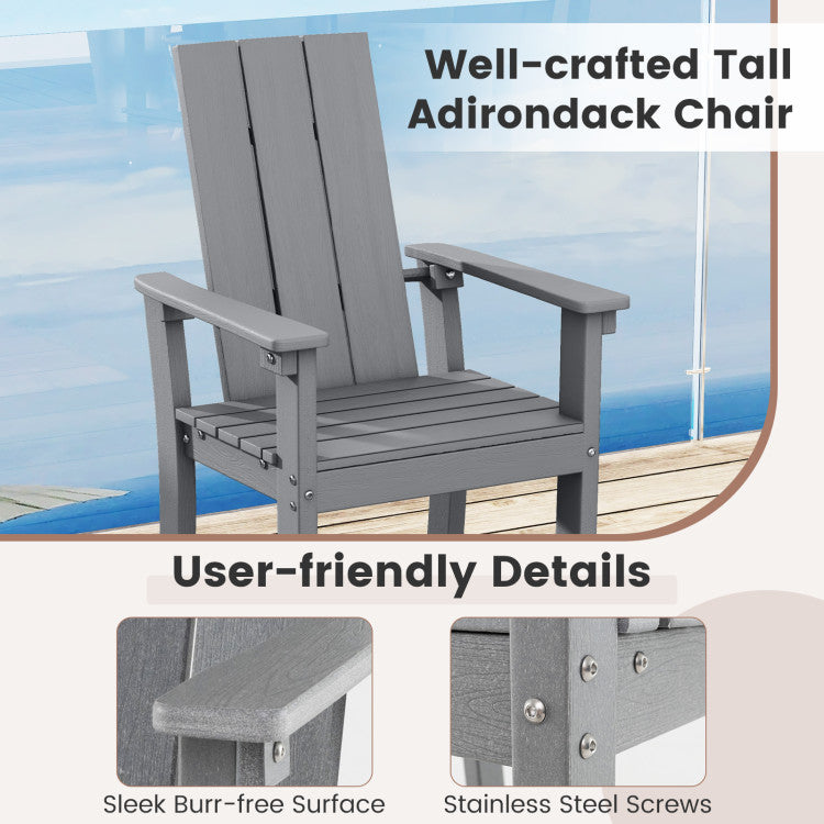 30 Inches Counter Height Bar Stool Outdoor HDPE Tall Adirondack Chair with Armrests and Footrest
