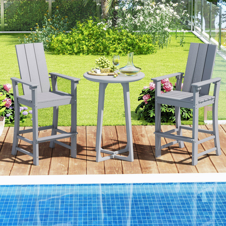 30 Inches Counter Height Bar Stool Outdoor HDPE Tall Adirondack Chair with Armrests and Footrest