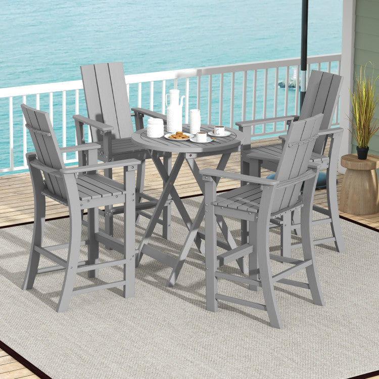 30 Inches Counter Height Bar Stool Outdoor HDPE Tall Adirondack Chair with Armrests and Footrest