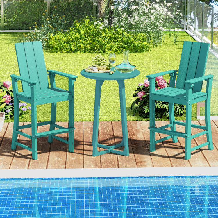 30 Inches Counter Height Bar Stool Outdoor HDPE Tall Adirondack Chair with Armrests and Footrest