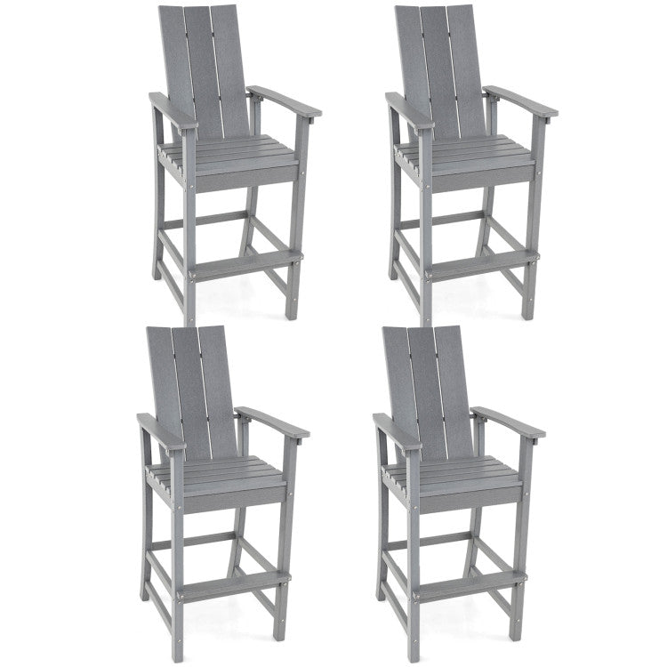 30 Inches Counter Height Bar Stool Outdoor HDPE Tall Adirondack Chair with Armrests and Footrest