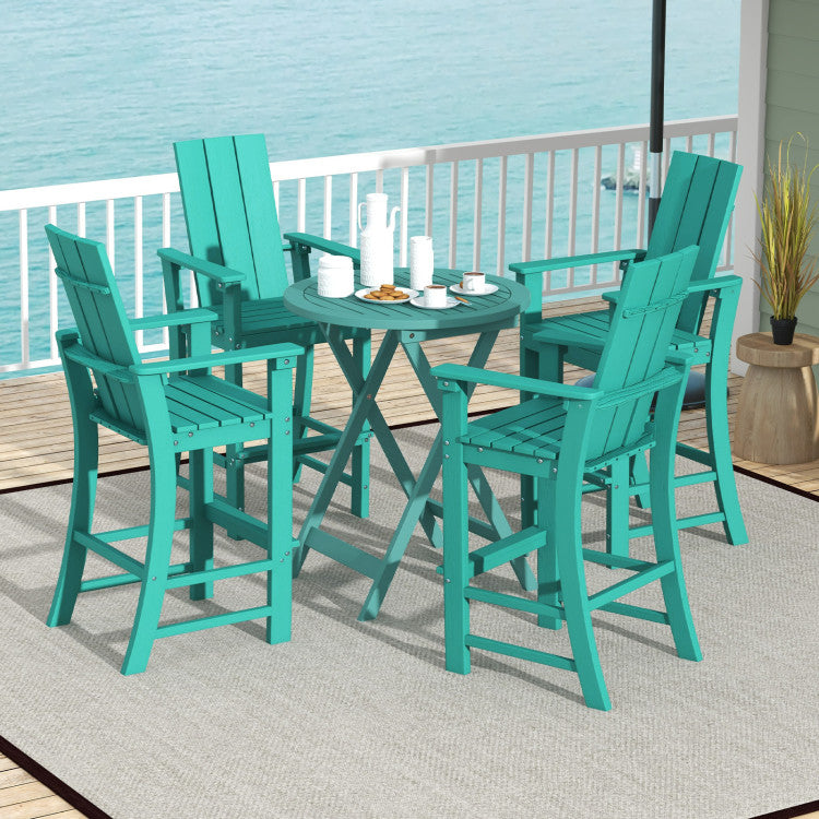 30 Inches Counter Height Bar Stool Outdoor HDPE Tall Adirondack Chair with Armrests and Footrest