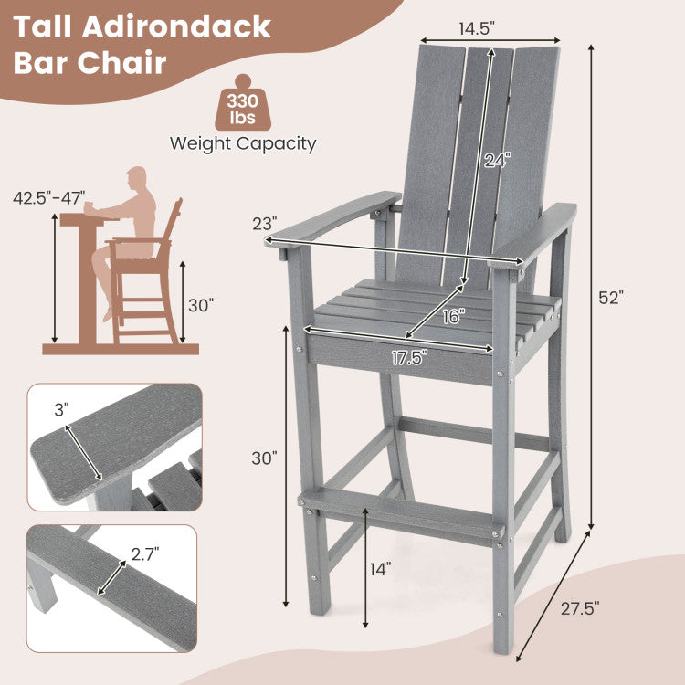 30 Inches Counter Height Bar Stool Outdoor HDPE Tall Adirondack Chair with Armrests and Footrest
