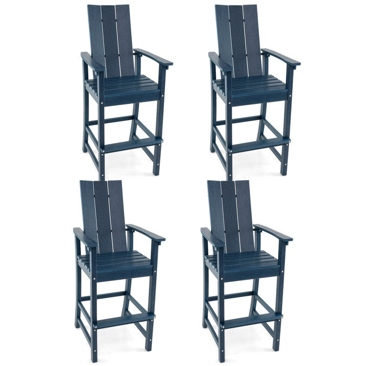 30 Inches Counter Height Bar Stool Outdoor HDPE Tall Adirondack Chair with Armrests and Footrest