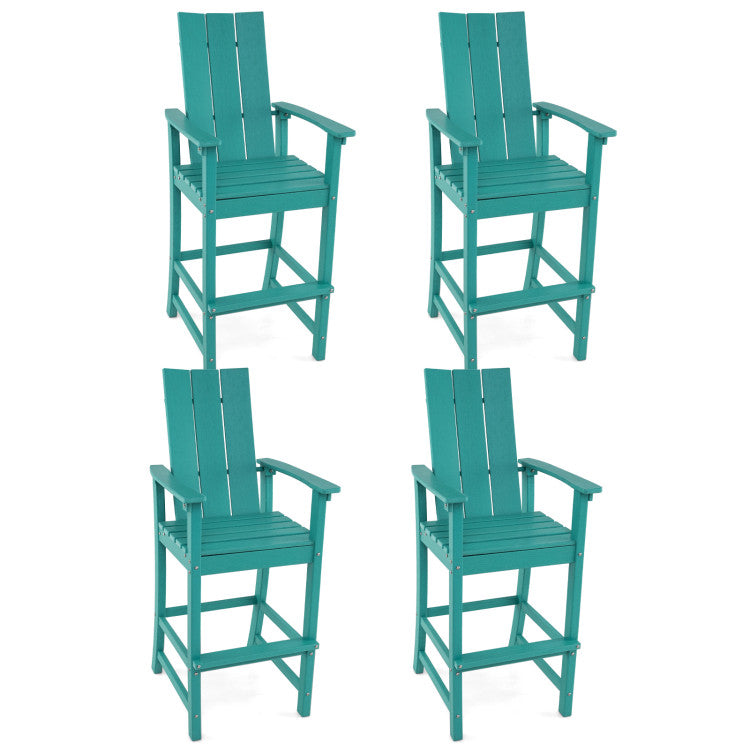 30 Inches Counter Height Bar Stool Outdoor HDPE Tall Adirondack Chair with Armrests and Footrest