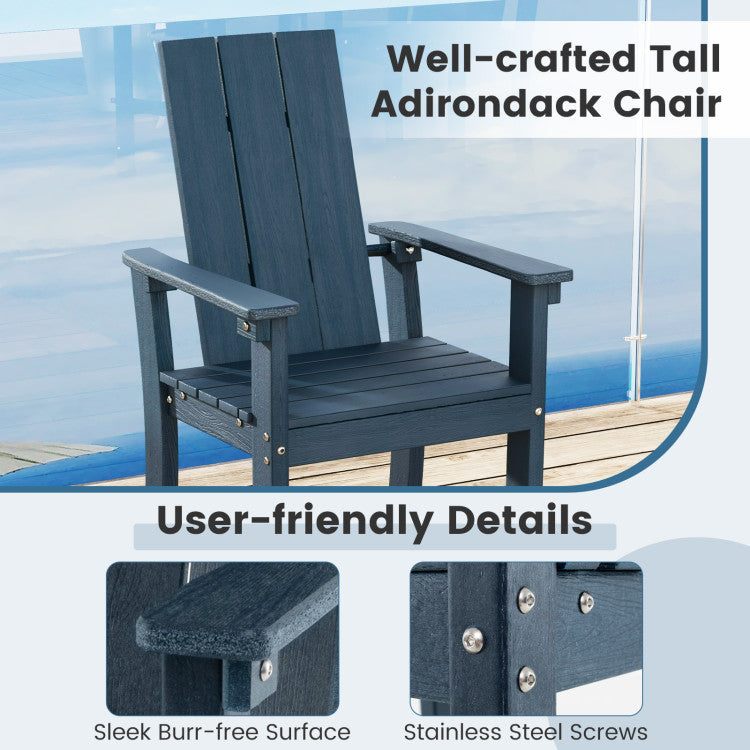 30 Inches Counter Height Bar Stool Outdoor HDPE Tall Adirondack Chair with Armrests and Footrest