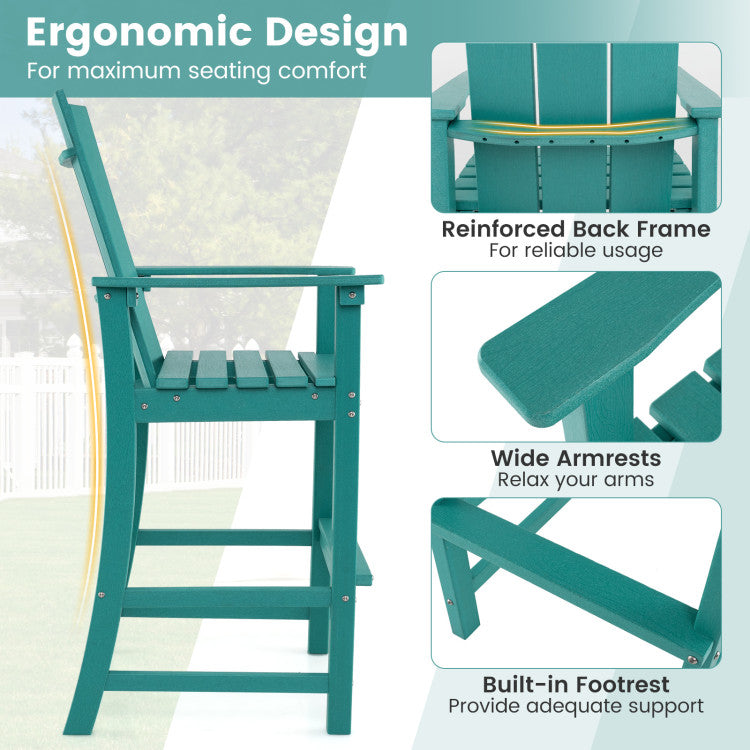 30 Inches Counter Height Bar Stool Outdoor HDPE Tall Adirondack Chair with Armrests and Footrest