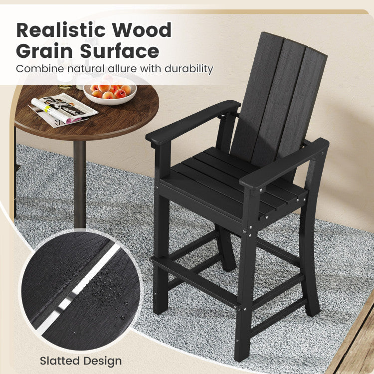 30 Inches Counter Height Bar Stool Outdoor HDPE Tall Adirondack Chair with Armrests and Footrest