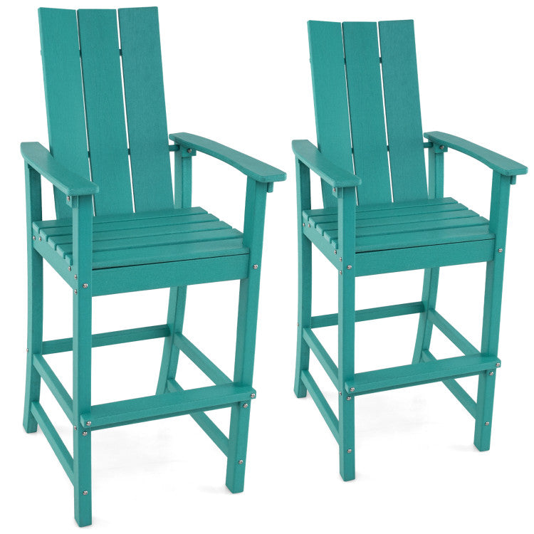 30 Inches Counter Height Bar Stool Outdoor HDPE Tall Adirondack Chair with Armrests and Footrest