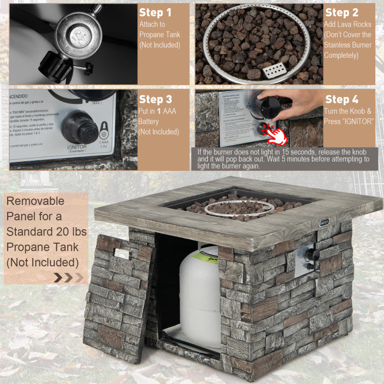 34.5" Propane Gas Fire Pit Table Weatherproof 2-in-1 Outdoor Square Fireplace Stainless Steel Burner with Adjustable Footpads and PVC Cover