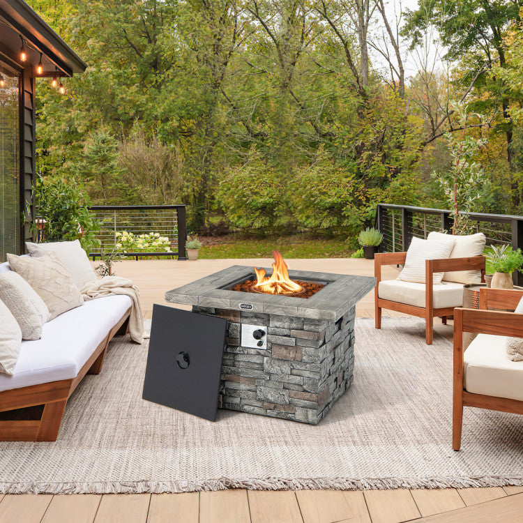 34.5" Propane Gas Fire Pit Table Weatherproof 2-in-1 Outdoor Square Fireplace Stainless Steel Burner with Adjustable Footpads and PVC Cover