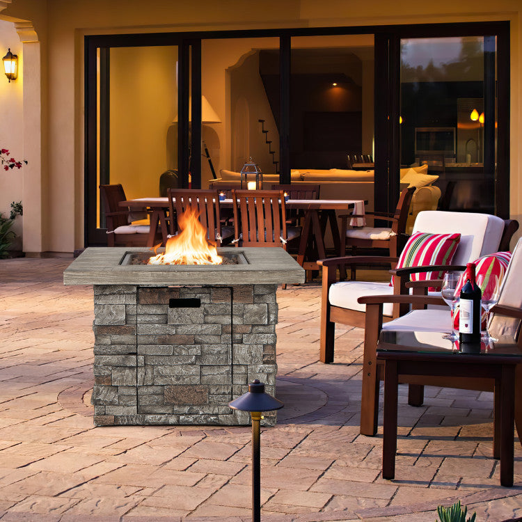 34.5" Propane Gas Fire Pit Table Weatherproof 2-in-1 Outdoor Square Fireplace Stainless Steel Burner with Adjustable Footpads and PVC Cover