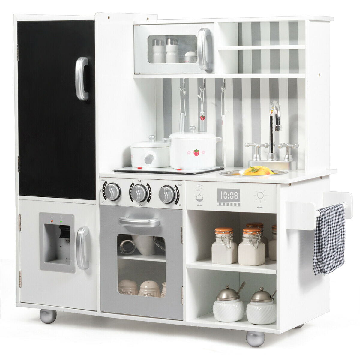 Large Wooden Kids Play Kitchen Set with Simulated Sound