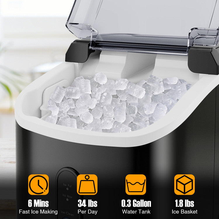 34 lbs/24H Nugget Countertop Ice Maker Portable Stainless Steel Pellet Ice Machine with Self-Cleaning, Ice Basket, Ice Scoop