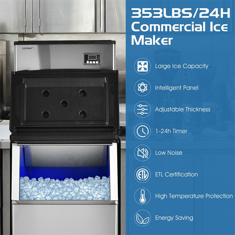353LBS/24H Split Commercial Ice Maker Machine Full-Automatic Vertical Industrial Modular Ice Maker with 198 LBS Storage Bin