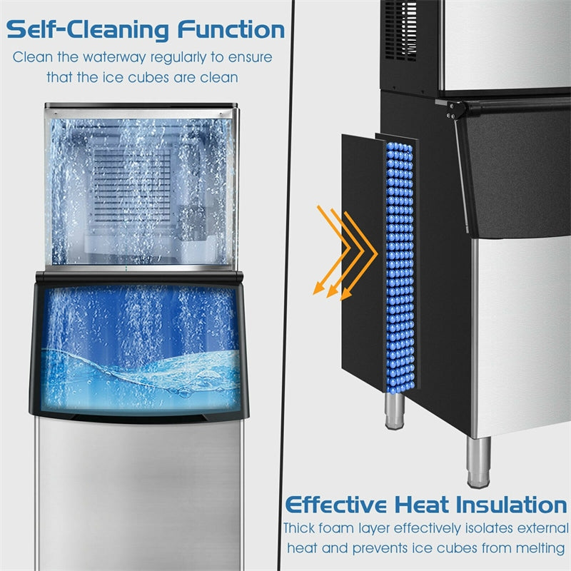 353LBS/24H Split Commercial Ice Maker Machine Full-Automatic Vertical Industrial Modular Ice Maker with 198 LBS Storage Bin