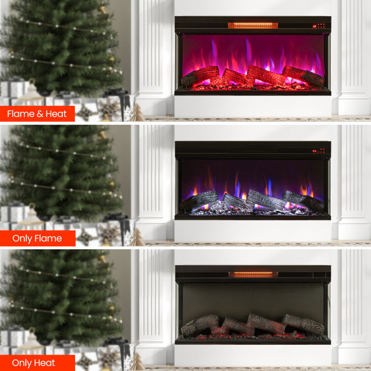 36 Inch 3 Side Glass Electric Fireplace 1500W Fireplace Heater with Remote Control and Overheat Protection