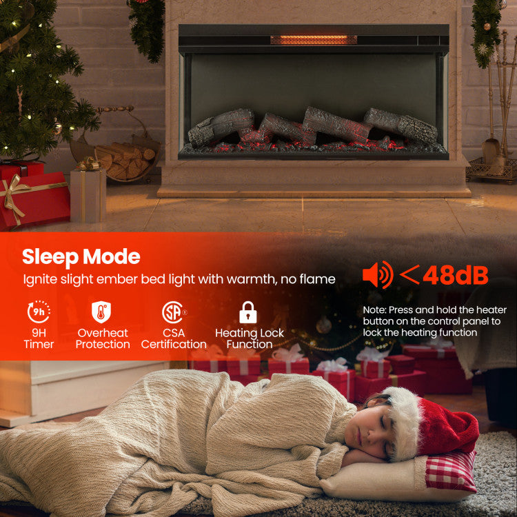 36 Inch 3 Side Glass Electric Fireplace 1500W Fireplace Heater with Remote Control and Overheat Protection