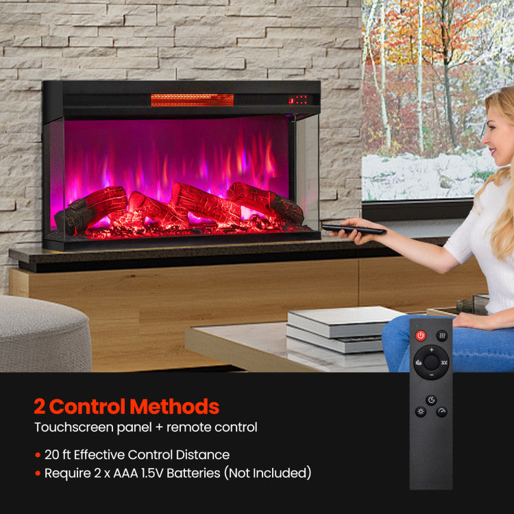 36 Inch 3 Side Glass Electric Fireplace 1500W Fireplace Heater with Remote Control and Overheat Protection