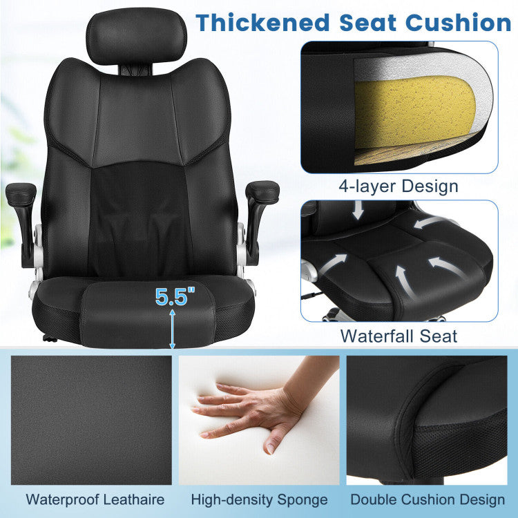 360° Swivel Executive Office Chair Kneading Massage Desk Recliner with Adjustable Headrest and Removable Lumbar Support Pillow