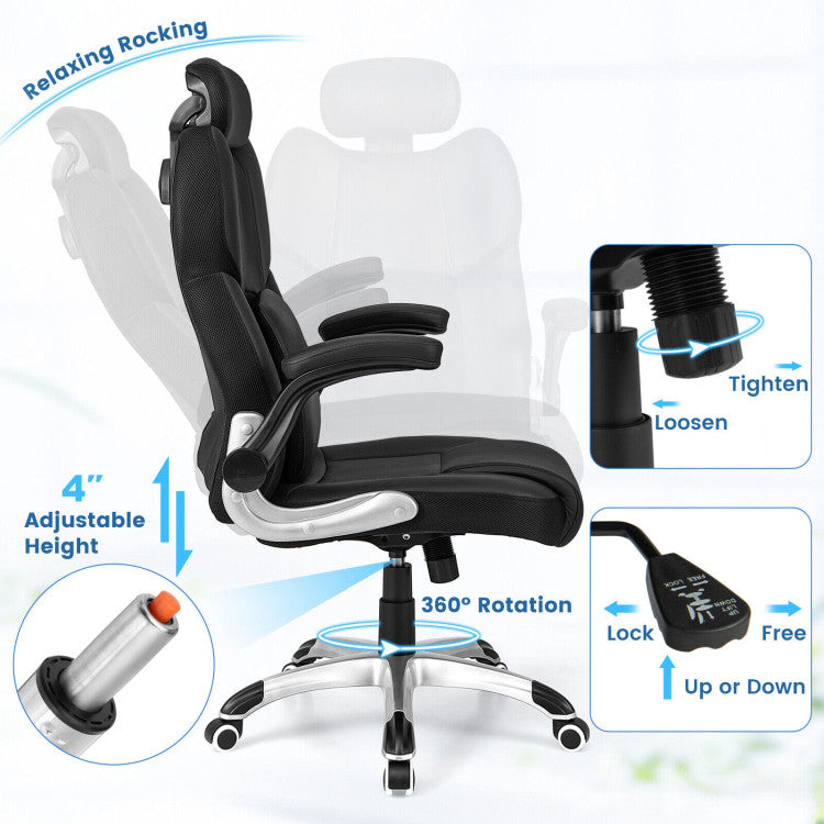 360° Swivel Executive Office Chair Kneading Massage Desk Recliner with Adjustable Headrest and Removable Lumbar Support Pillow