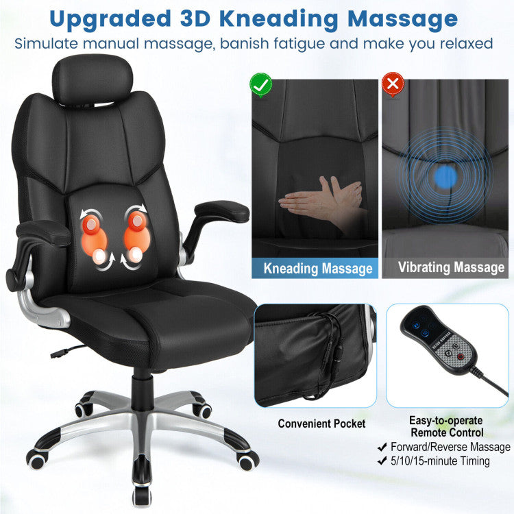 360° Swivel Executive Office Chair Kneading Massage Desk Recliner with Adjustable Headrest and Removable Lumbar Support Pillow