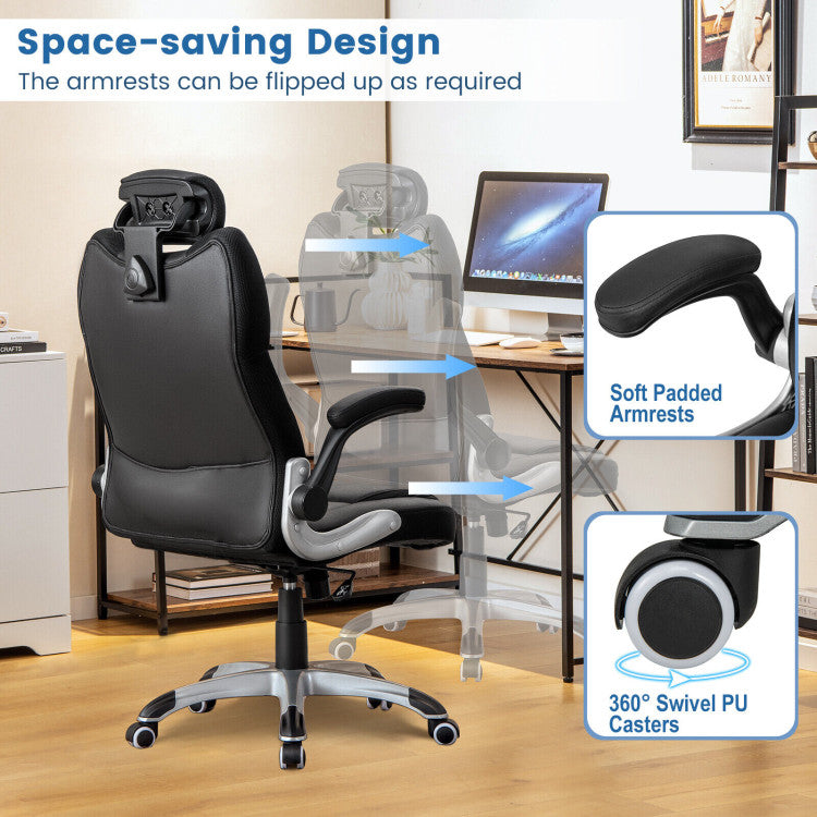 360° Swivel Executive Office Chair Kneading Massage Desk Recliner with Adjustable Headrest and Removable Lumbar Support Pillow