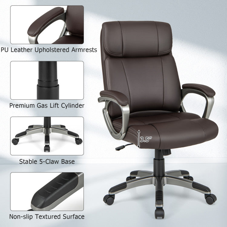 360° Swivel Office Chair PU Leather Executive Desk Chair with Adjustable Height and Wheels