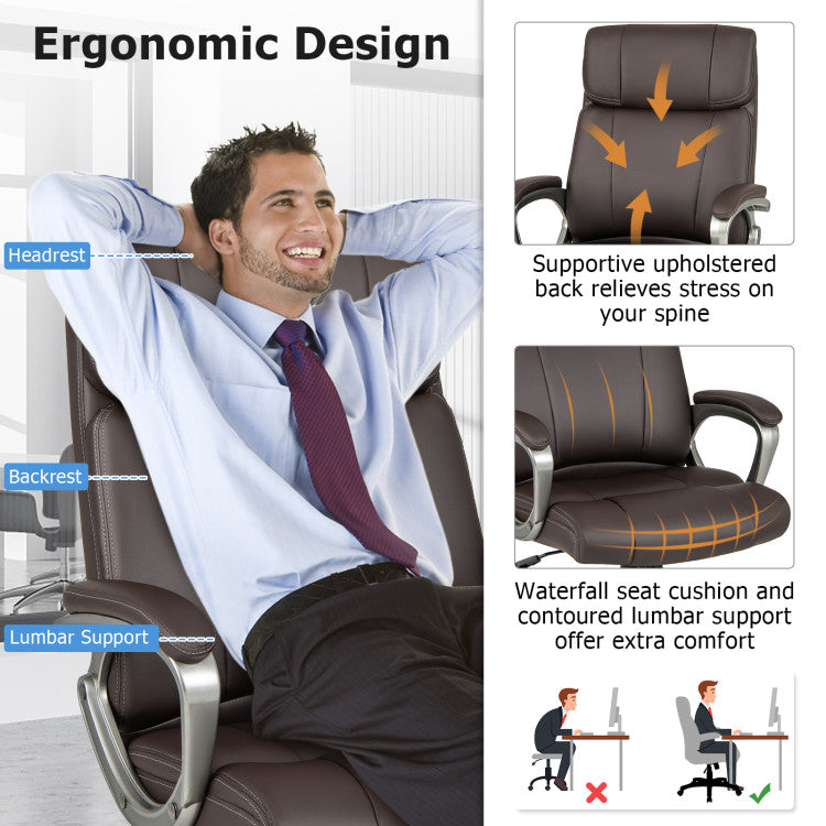 360° Swivel Office Chair PU Leather Executive Desk Chair with Adjustable Height and Wheels