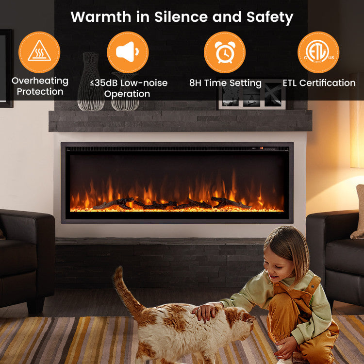Wall Mounted Electric Fireplace Freestanding Recessed Ultra-Thin Fireplace Heater with Remote Control and Timer