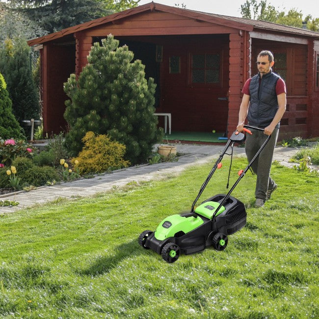 14" 12 Amp Folding Corded Electric Push Lawn Mower with Grass Bag