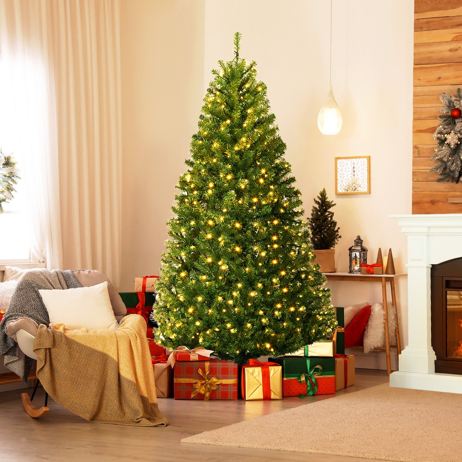 Pre-Lit Artificial Christmas Tree with Multicolored 150 LED Lights and Metal Stand