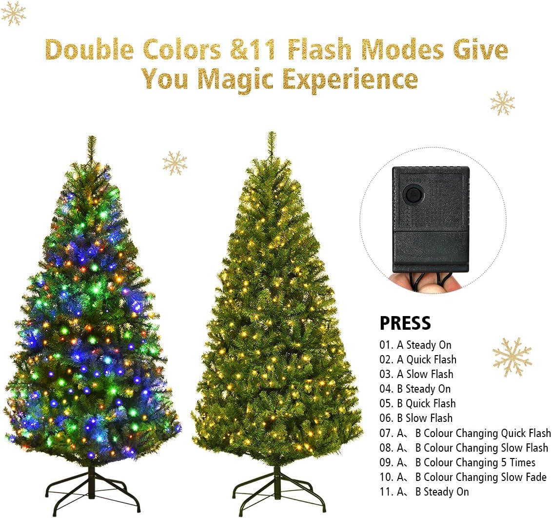 Pre-Lit Artificial Christmas Tree with Multicolored 150 LED Lights and Metal Stand