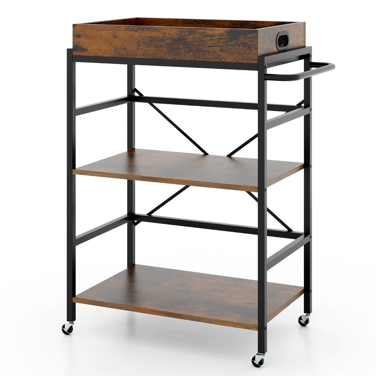 3-Tier Bar Cart Industrial Serving Cart with Detachable Tray