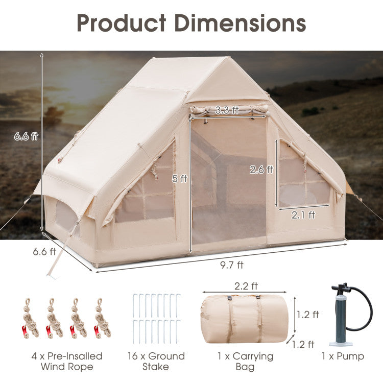 4-6 People Inflatable Camping Tent Outdoor Portable Glamping Tent Blow Up Cabin House with Carrying Bag and Pump for Camping