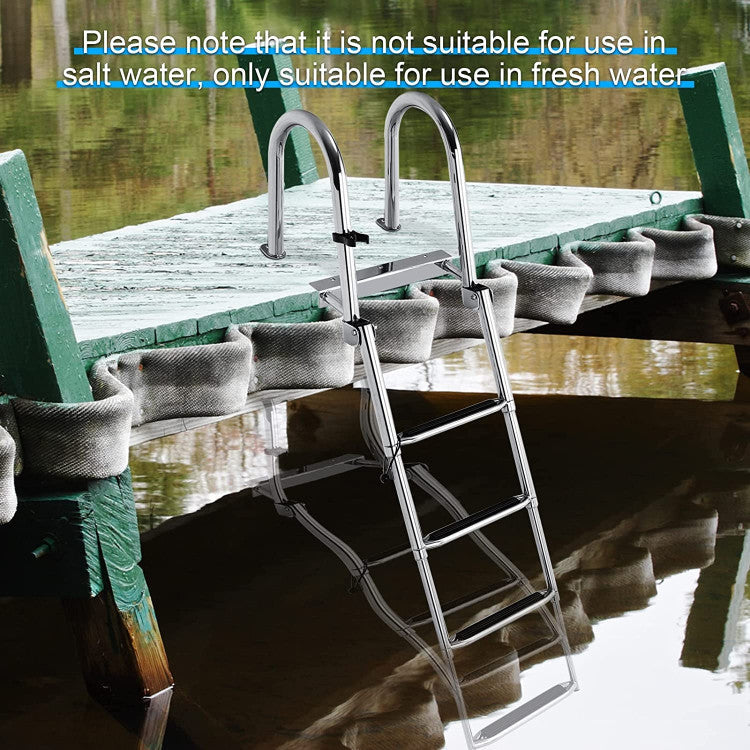 4-Step Stainless Steel Boat Ladder Folding Telescoping Pontoon Rear Ladder with Pedal Handrail for Yacht Boat Dock