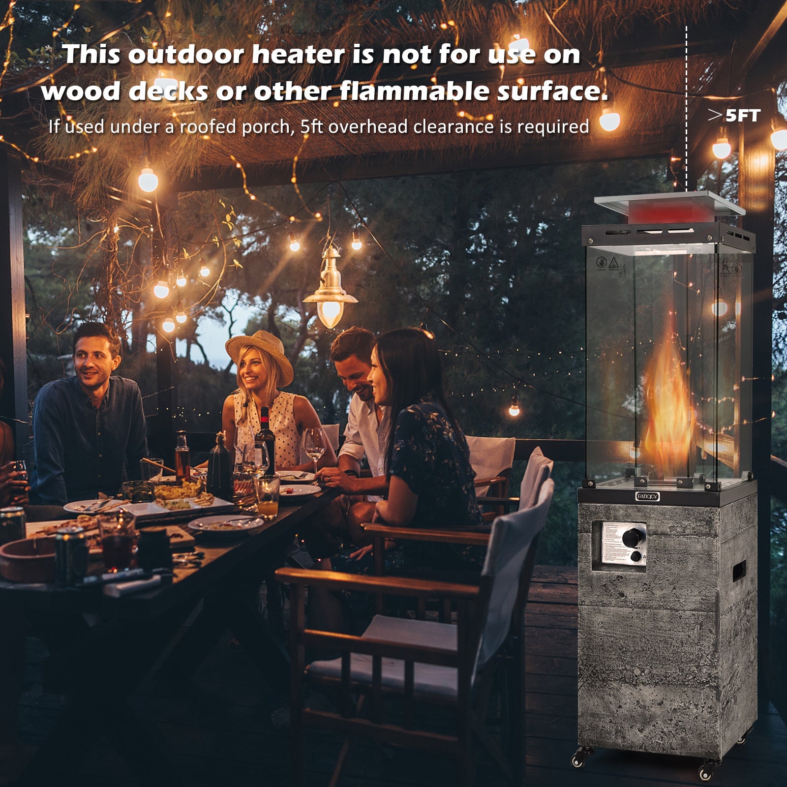 41000 BTU Outdoor Propane Gas Heater with Waterproof Cover and Lockable Wheels