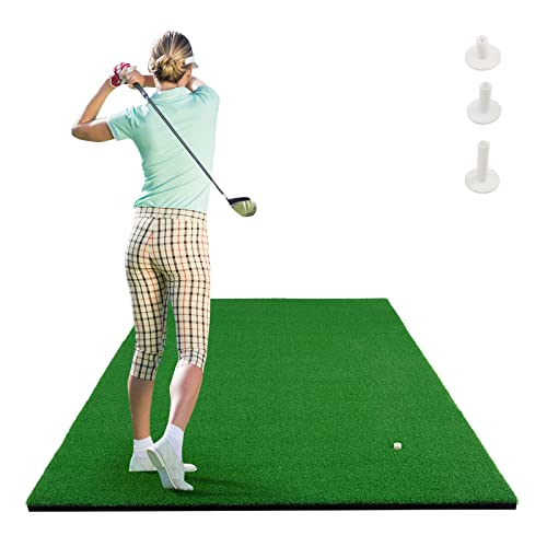 1.5 m x 1 m Golf Hitting Mat, Artificial Turf Grass Mat with 3 Rubber Golf Tees for Pros & Beginners
