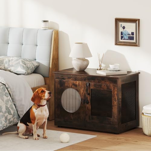 COSTWAY Dog Crate Furniture for Small & Medium Dogs, Heavy-Duty Chew-Resistant Metal Mesh Dog Cage