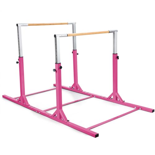 Gymnastics Parallel Bars, Double Horizontal Bar with Adjustable Width & 11-Level Heights