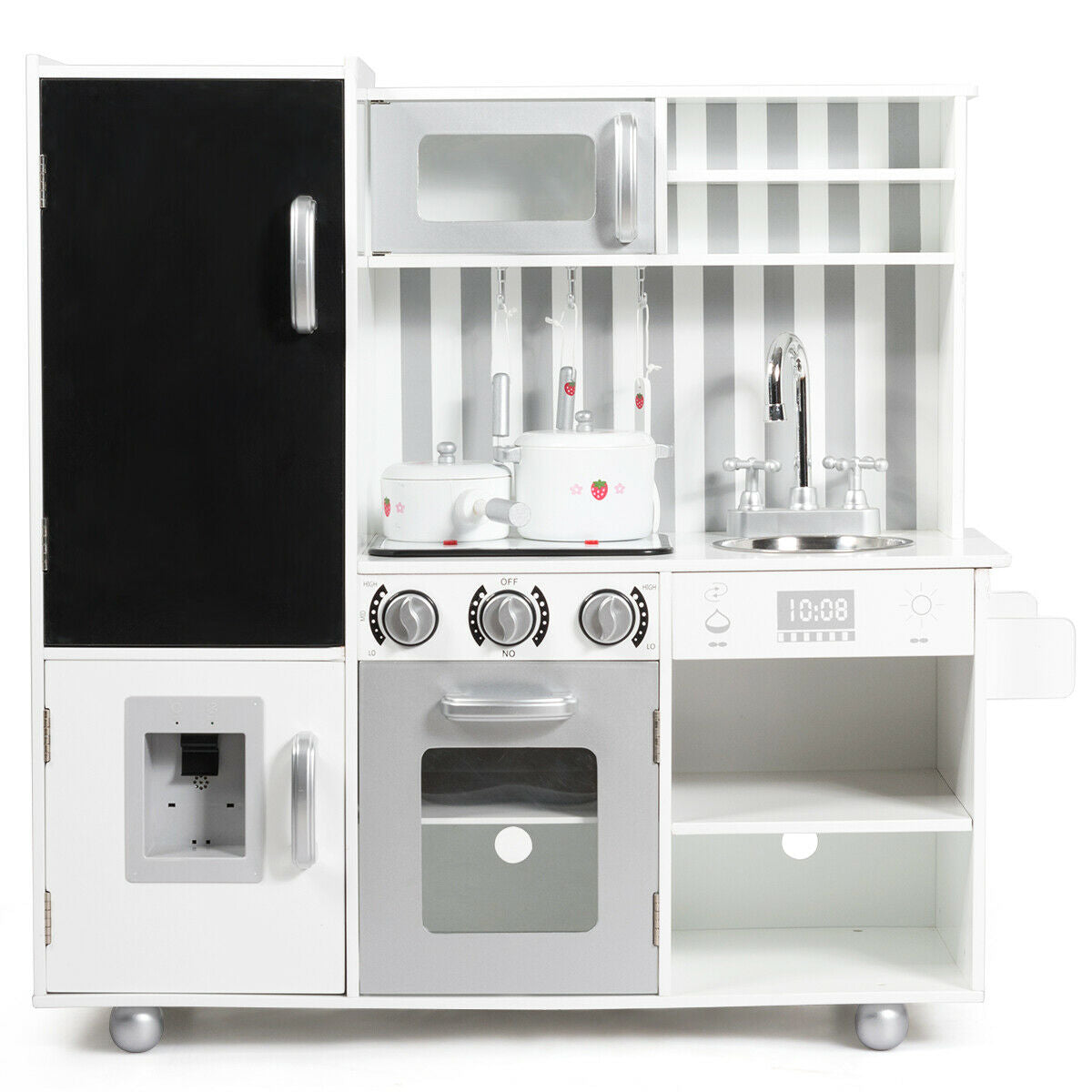 Large Wooden Kids Play Kitchen Set with Simulated Sound