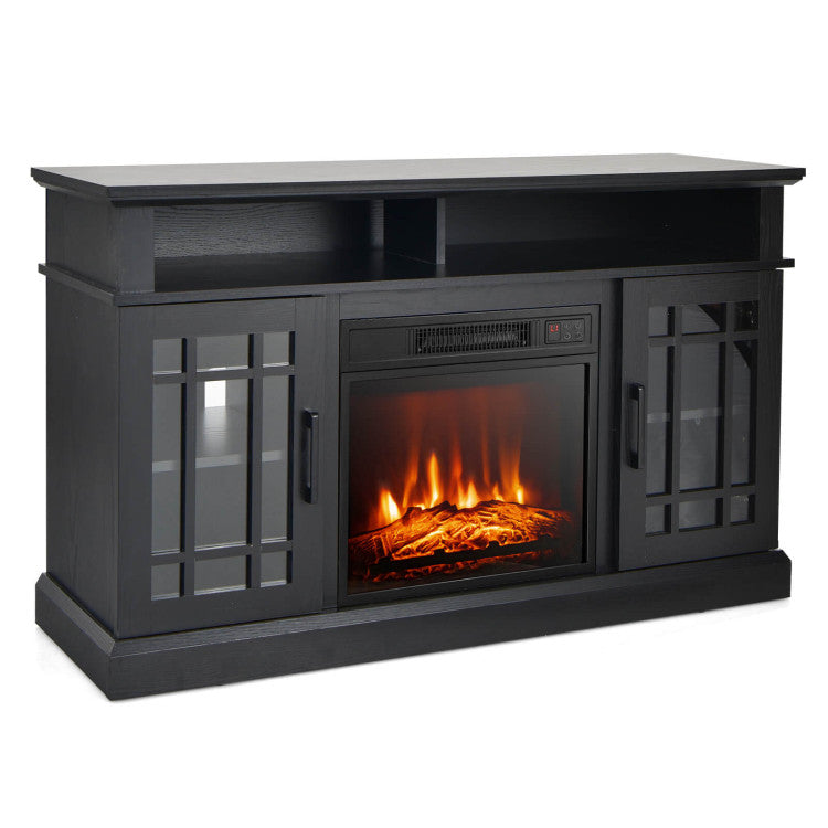 48 Inch Wooden TV Stand Console Table with 1400W Electric Fireplace and Open Storage