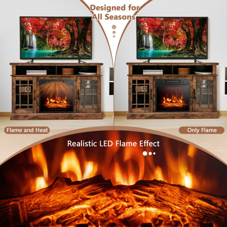 48 Inch Wooden TV Stand Console Table with 1400W Electric Fireplace and Open Storage