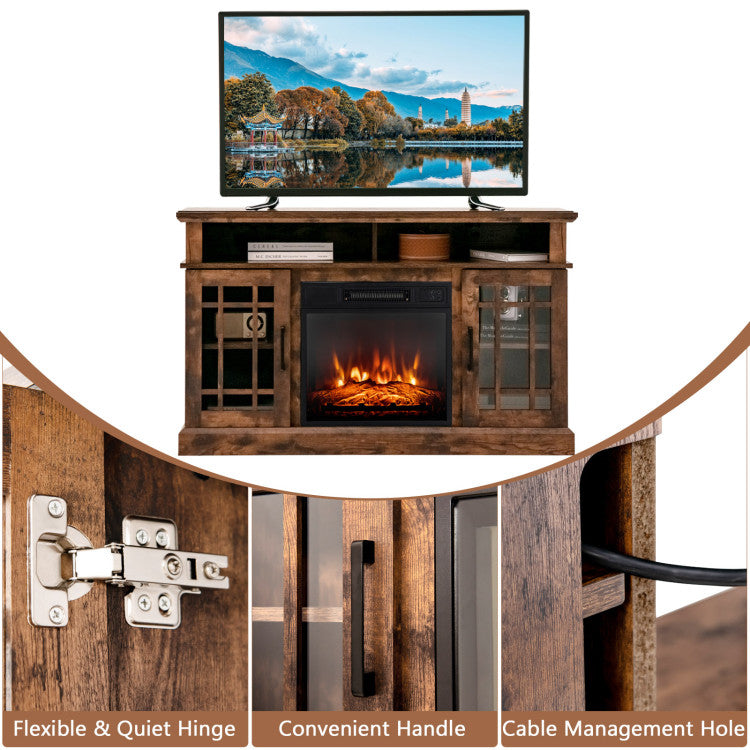 48 Inch Wooden TV Stand Console Table with 1400W Electric Fireplace and Open Storage