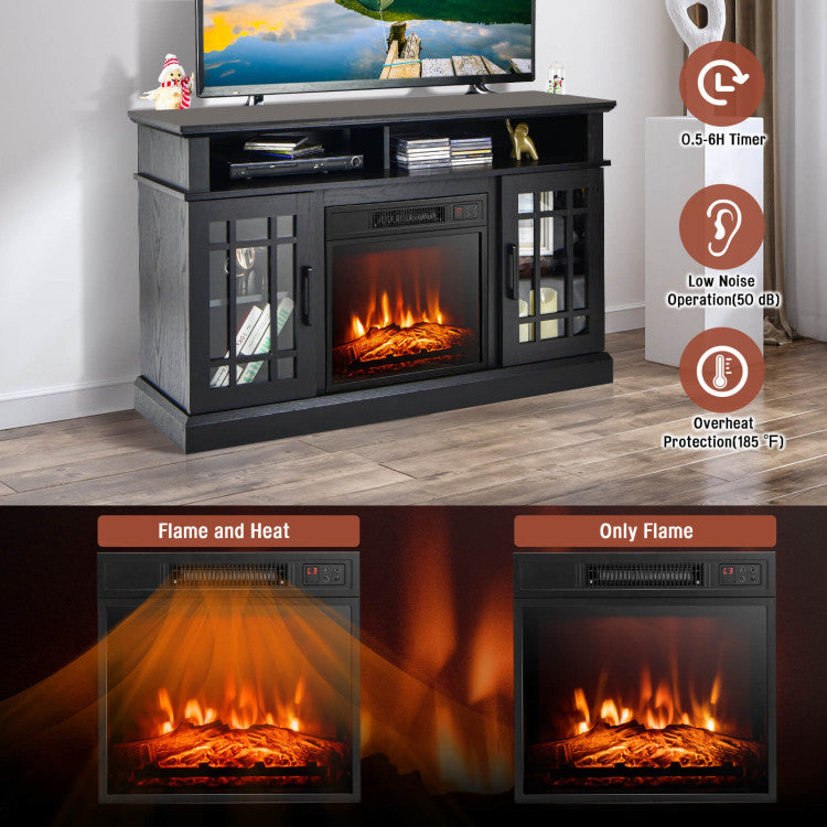 48 Inch Wooden TV Stand Console Table with 1400W Electric Fireplace and Open Storage