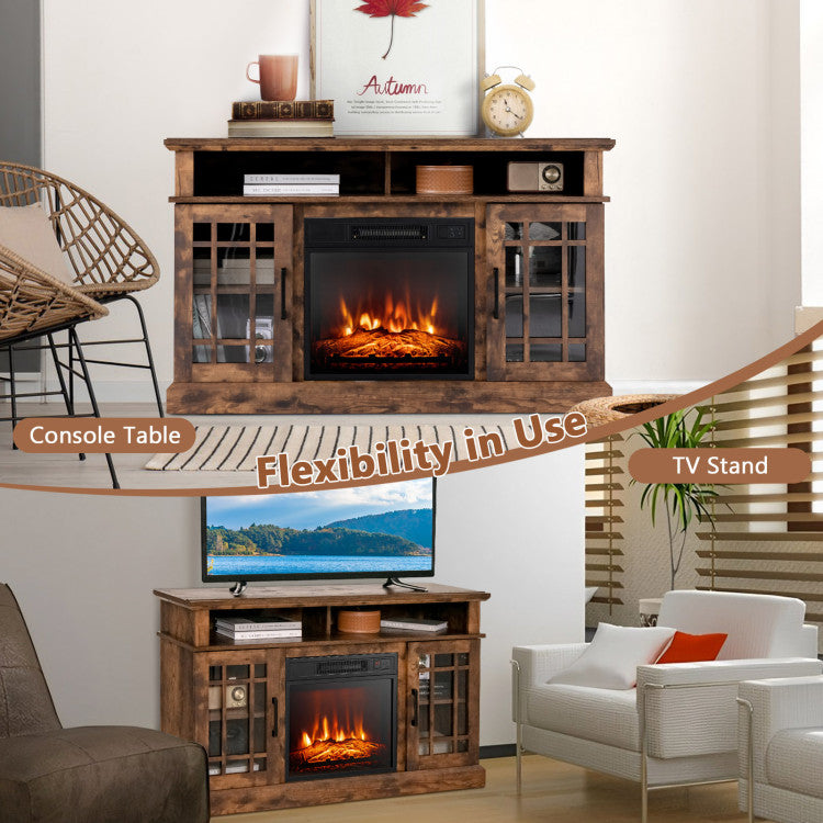 48 Inch Wooden TV Stand Console Table with 1400W Electric Fireplace and Open Storage